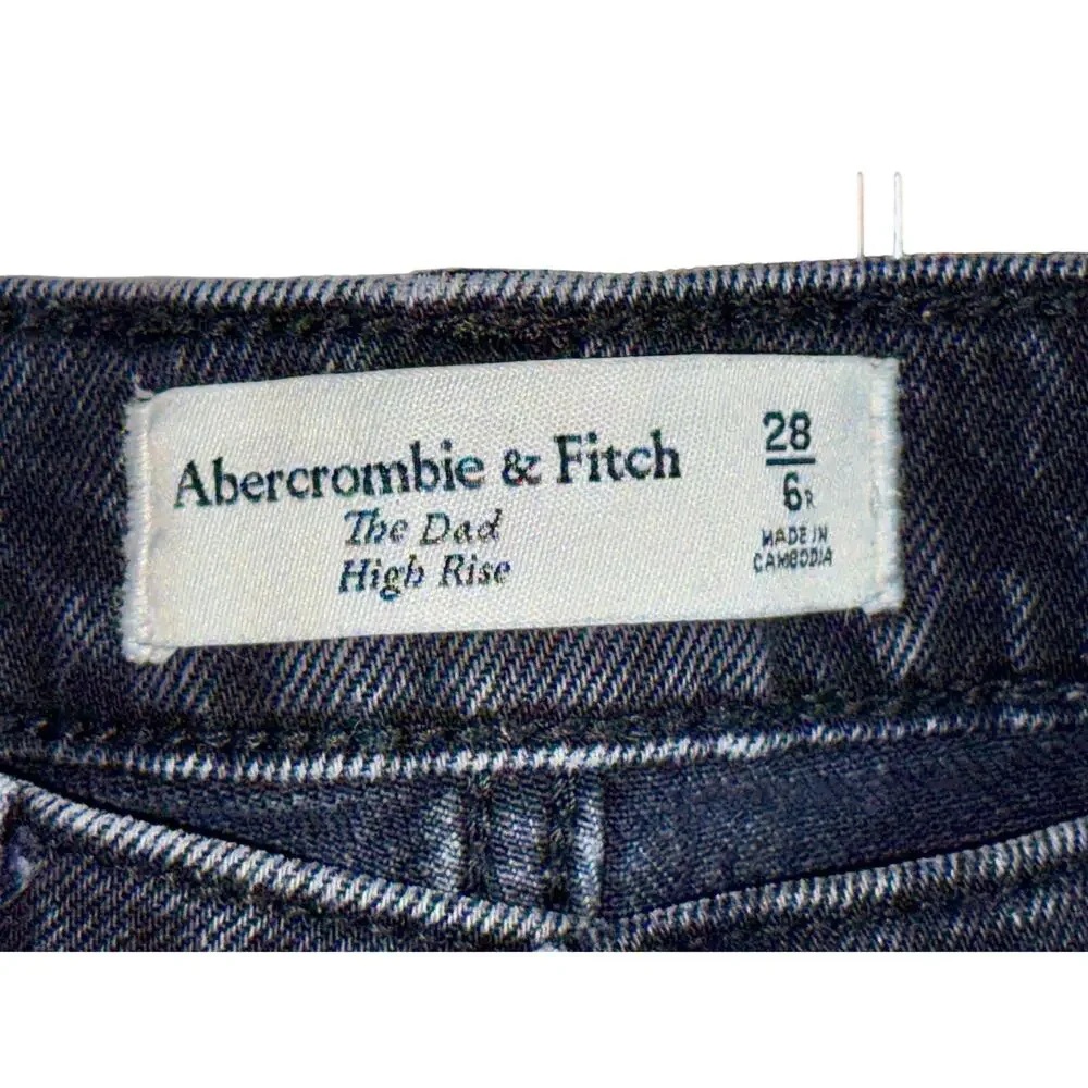 Abercrombie & Fitch Dad High Rise Black Denim Relaxed Straight Leg Jeans Sz 28 6